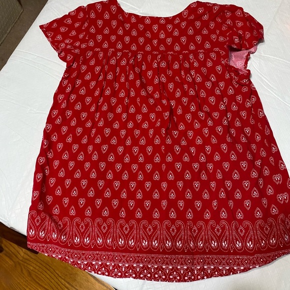 Faded Glory smocked flutter sleeve red white top L(12-14… - Picture 3 of 9